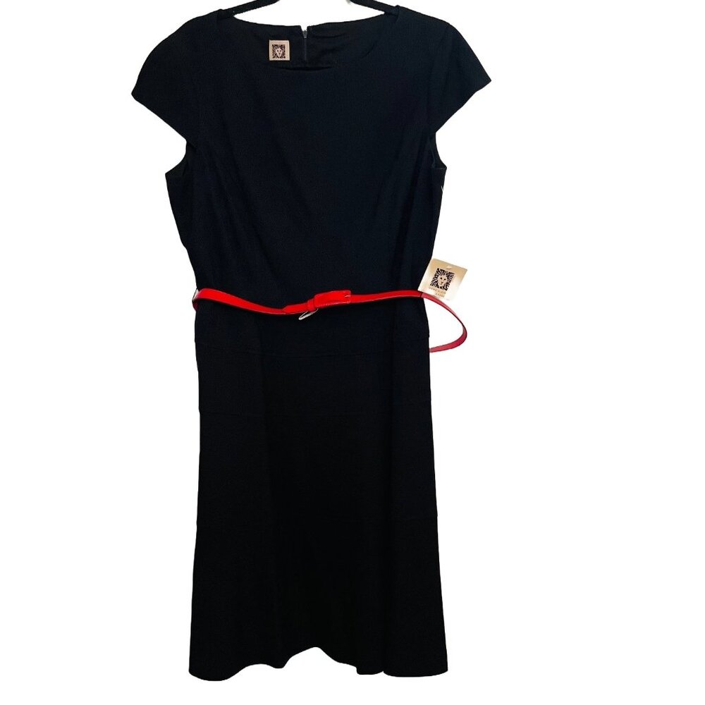 Anne Klein Black Dress with Red Belt